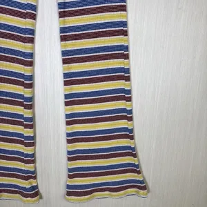 Zara Pants‎ Womens Sz S Knit Striped Colorful Pull On Yellow Red Blue Ribbed thumbnail 6