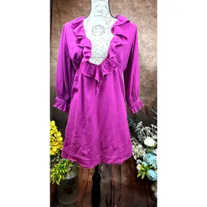 Free People Ruffled Collar 3/4 Sleeves Deep V Front Morning Light Mini Dress XS thumbnail 5