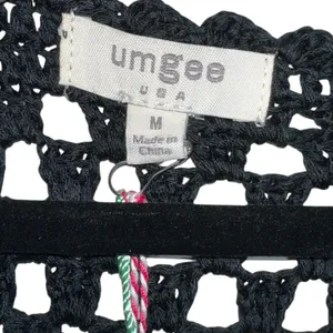 UMGEE Black Crocheted Squares Sleeveless‎ Cardigan Medium Grannycore Boho Fringe thumbnail 3