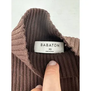 Babaton Aritzia Sweater Sz Xs Sculpt Knit Tie Open Back Ribbed Brown Mockneck​ thumbnail 9