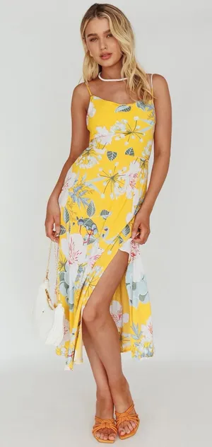 Selfie Leslie Yellow Floral Midi Dress thumbnail 1