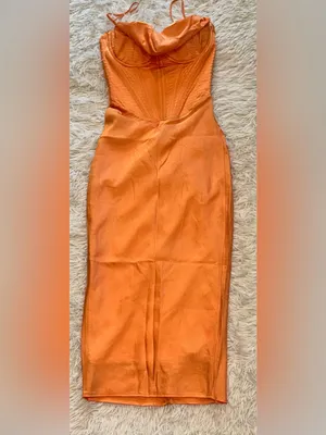 NWOT House of CB Myrna Satin Corset Orange Midi Dress sz XS thumbnail 6