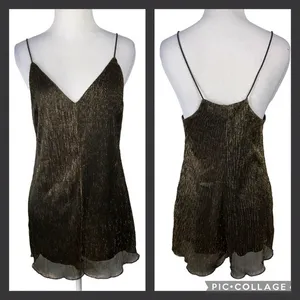 Honey Punch Spaghetti Strap Black & Gold Metallic Romper Small thumbnail 11