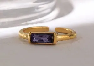 Dainty Gold and purple stacking ring thumbnail 1