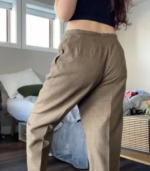 Vintage petite brown plaid cropped trousers thumbnail 4