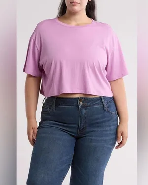 Abound Boxy Cotton Crop T-Shirt Oversized Pink/Lavender Women's Top thumbnail 3