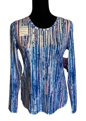 Reel Legends Womens Top‎ Size Small Glowing Lines Money Blue NEW thumbnail 1