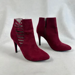 Kelly Katie Burgundy‎ Suede Cutout Stiletto Heel Ankle Boots Womens 6.5 Party thumbnail 3