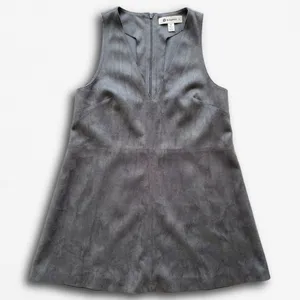 The‎ Impeccable Pig Womens Grey Faux Suede V-Neck Sleeveless Shift Mini Dress M thumbnail 1