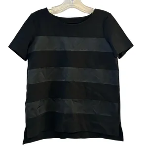 Madewell Women's‎ XS Black Satin Stripe Short Sleeve Tee Casual Top thumbnail 1