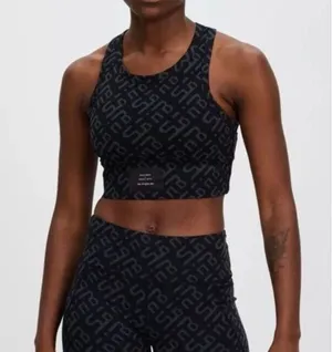 Sweaty Betty Halle Berry Jinx Power Crop Tank Sport Bra Black Geo Print- Size XS thumbnail 1