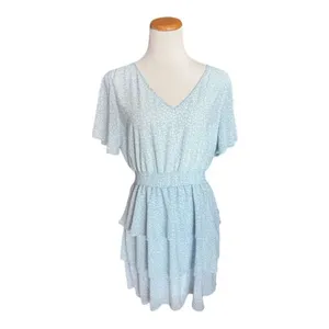 Womens Altar’d State Baby Blue Tiered Ditsy Floral Print Flutter Dress - Sz L thumbnail 2