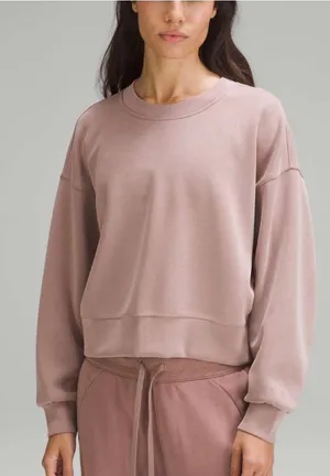 Lululemon Softstreme Perfectly‎ Oversized Cropped Crew Pink Women’s Sz 0 thumbnail 1