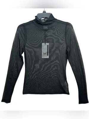 CALIA Draped Funnel Long Sleeve Sheer Mesh Top Small Pure Black NWT thumbnail 3