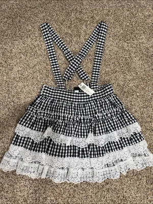 Hot Topic Thorn & Fable Black & White Gingham Lace Tiered Skirtall thumbnail 2