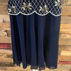 Papell Boutique Navy Beaded Evening Dress Size‎ 12 thumbnail 5