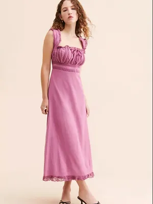 NWT Free People Moon Eyes Navy Lace Smocked Tie Waist Boho Midi Dress Size S thumbnail 14