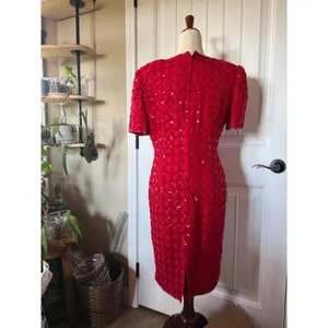 Nipon Night Red Sequin Checkered Sheath Cocktail‎ Dress Size 10 thumbnail 2