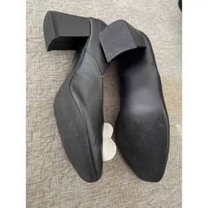Unique Vintage Black Daisy Applique Block Heel Square Toe‎ Pumps Shoes thumbnail 4