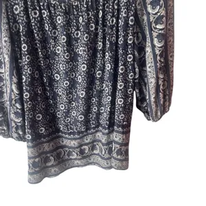 Lucky Brand Women's Size‎ Medium Blue Boho Floral Soft Modal 3/4 Sleeve Blouse thumbnail 3