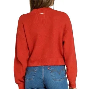 NWT Billabong Cable Knit Sweater Red Ski Lodge L Gift Giving Mockneck Cropped thumbnail 3