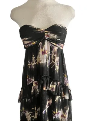Lulus Black Floral Strapless Tiered Maxi Dress Fits Like a XS (no size tag) NWOT thumbnail 2