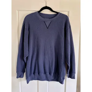 Aerie Blue Waffle Knit Crewneck Thermal Oversized Sweatshirt Medium thumbnail 3