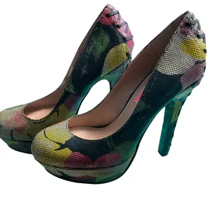 Betsey Johnson Ditan Floral Leather Platform‎ Stiletto Corset Pumps Size 7.5M thumbnail 1
