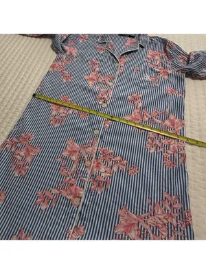 Lauren Ralph Lauren Floral & Stripe Blue Pajama Sleep Shirt Button Up M Medium thumbnail 5