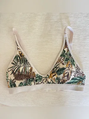 aerie Tropical Leaf & Leopard Print Bralette - Green/Beige/Brown thumbnail 2