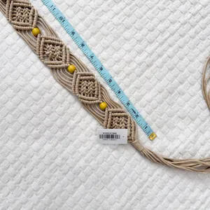 NWT Macrame Boho Woven Rattan Straw Rope Braid Waist Belt Khaki Tan thumbnail 13