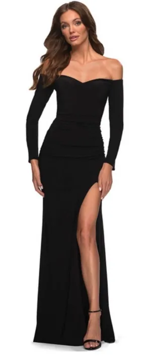 NWT La Femme 29377 Black Long Sleeve Off Shoulder Maxi Dress‎ Sz 6 $378 thumbnail 1