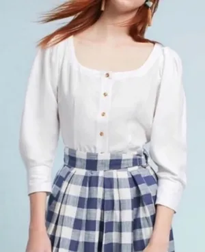 Anthropologie‎ Maeve White Solange Button Down Scoop Neck Blouse Top Size US 0 thumbnail 1