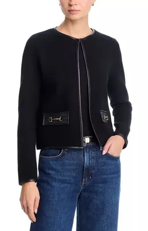 Sioni Faux Leather Trim Blazer Jacket NWT Size Medium Black Gold Accents thumbnail 1