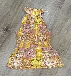 Christian Siriano Yellow and Brown Patterned Top halter top thumbnail 1