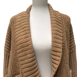 Anthropologie‎ Cardigan Sweater M Honey Brown NWT Wool Blend Shaker Shawl Collar thumbnail 2