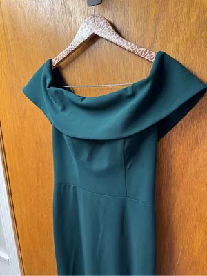 BHLDN Delice Off-the-Shoulder Crepe Long Maxi Dress Formal Gown Dark Green US 6 thumbnail 10