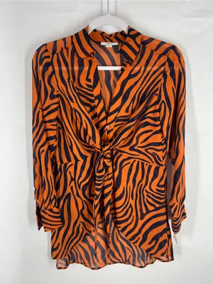 Bar‎ III Zola Zebra Tie Front High Low Blouse XS NWT Desert Mood thumbnail 1