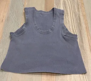 Brandy Melville Ribbed Crop Tank Top One Size Faded Blue Gray Scoop Neck Cotton thumbnail 1