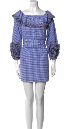 Alexis Miquela Off the Shoulder‎ Gingham Plaid Ruffle Mini Dress Preppy Coquette thumbnail 1