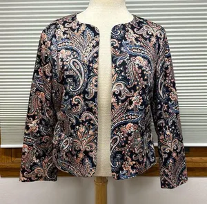 Pendleton Navy Blue and Pink Paisley Patterned Open Front Blazer Jacket thumbnail 1