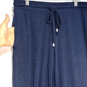 Dotti Mesh Wide Leg Swim Cover Up Pants Navy Pockets Resort Nautical Beach M thumbnail 2