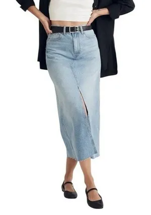 Madewell Denim Midi Jean Skirt Front Slit‎ Light Wash Size 26 thumbnail 1