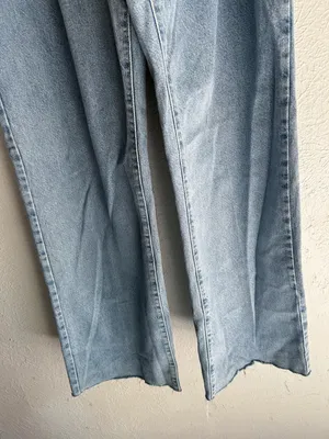 ZARA High Rise Sailor Button Wide Leg Jeans Raw Hem Light Wash US 6 thumbnail 3