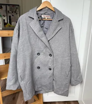 Free People Hannah Slouchy Gray Double-Breasted Oversized Coat Jacket Size S thumbnail 3