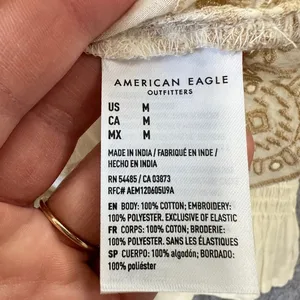 American‎ Eagle Cream Eyelet Embroidered Smocked Peasant Top Prairie Western NWT thumbnail 7