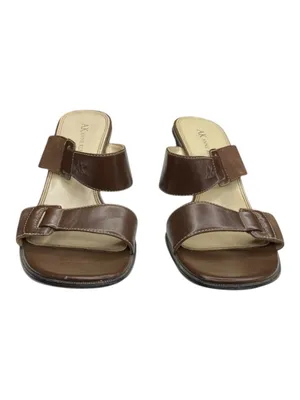 Vintage: Anne Klein 𖧷 Chunky Wood Heel Mules Sandals 𖧷 Brown Leather 𖧷 7.5M thumbnail 8