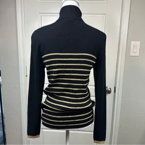Lauren Ralph Lauren Y2K Gold Metallic Striped Classic Long Sleeve Sweater Large thumbnail 5
