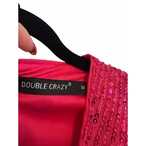 Hot Pink Sequined Double Crazy Faux Wrap Dress - Size M thumbnail 4