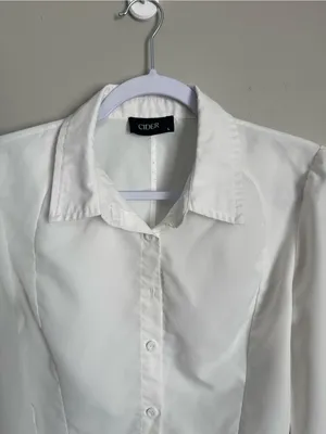 CIDER White Cropped Button-Up Blouse Sz L thumbnail 2